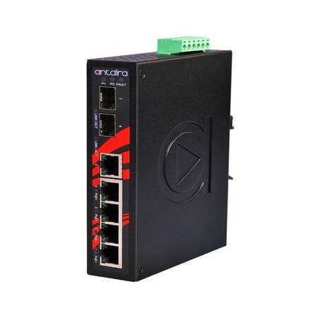 Antaira 7-Port Industrial PoE+ Unmanaged Ethernet Switch LNP-0702C-SFP-T